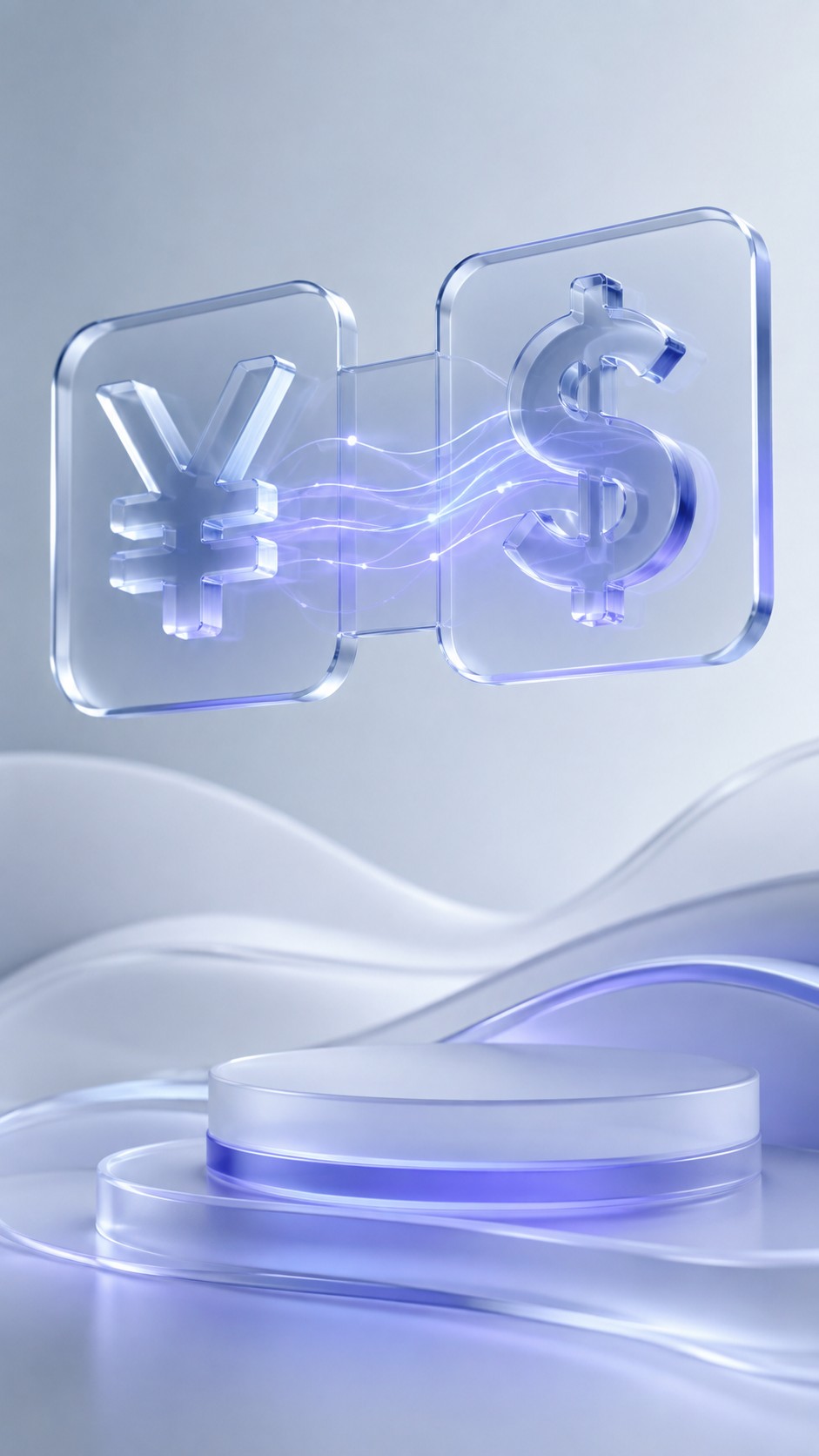 Stylized yen symbol and dollar symbol connected by glowing price lines